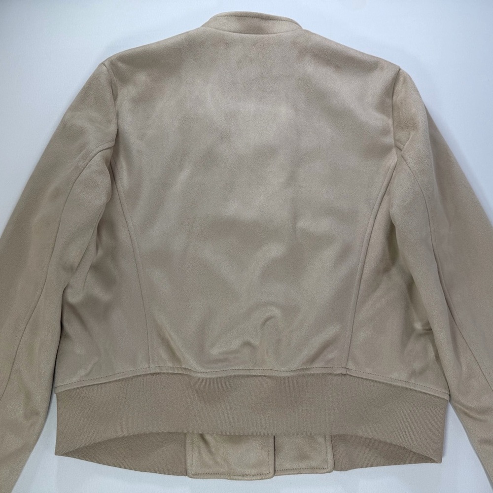 Banana Republic Ribbed Trim Vegan Suede Moto Jacket Size Medium Petite - Picture 8 of 15